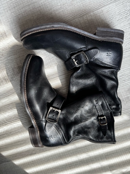Frye Shoes - Frye Black Leather Buckle Engineer Boots